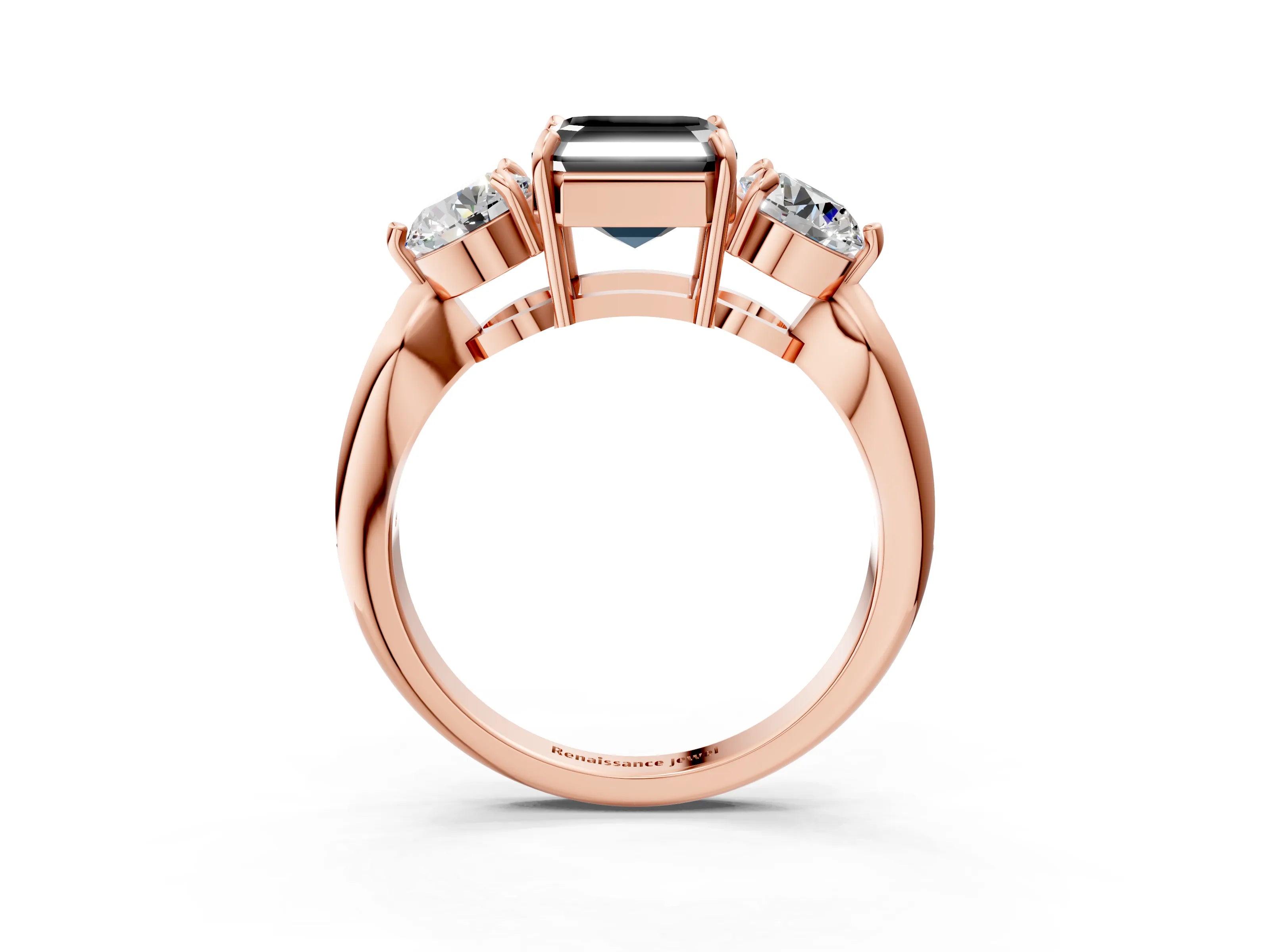 Rose gold Three-Stone Fancy Black Asscher Cut Diamond Channel Set Engagement Ring with Prong Setting_15
