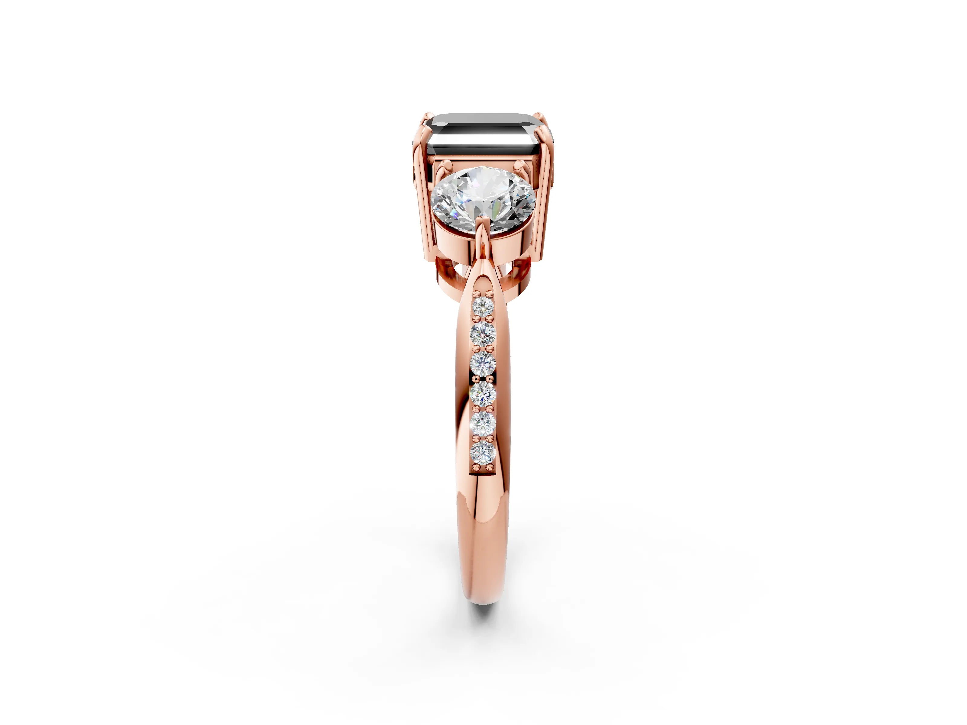 Rose gold Three-Stone Fancy Black Asscher Cut Diamond Channel Set Engagement Ring with Prong Setting_2