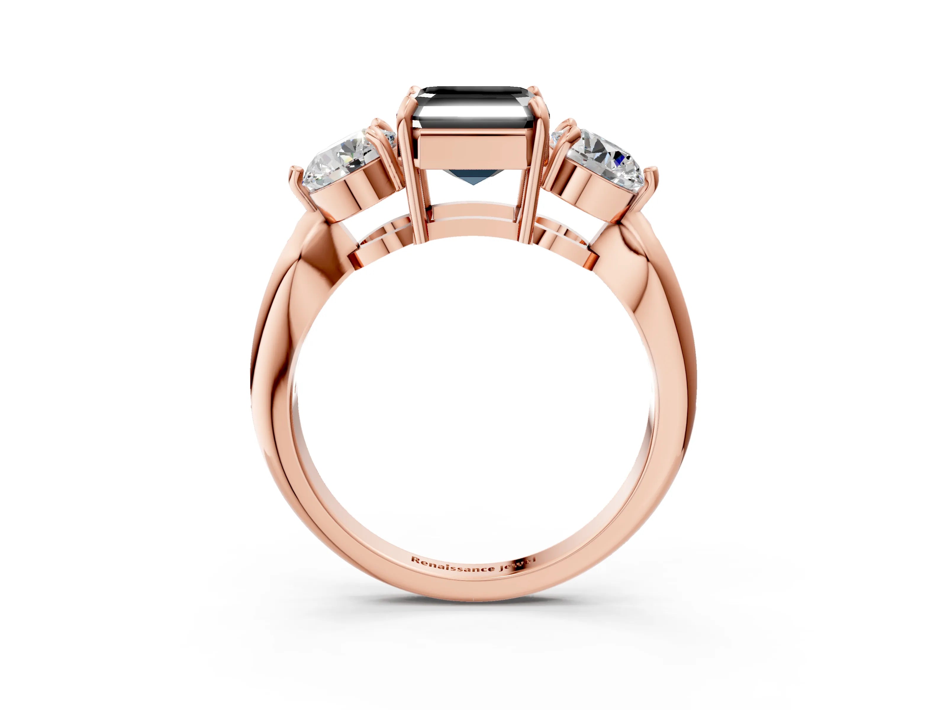 Rose gold Three-Stone Fancy Black Asscher Cut Diamond Channel Set Engagement Ring with Prong Setting_3