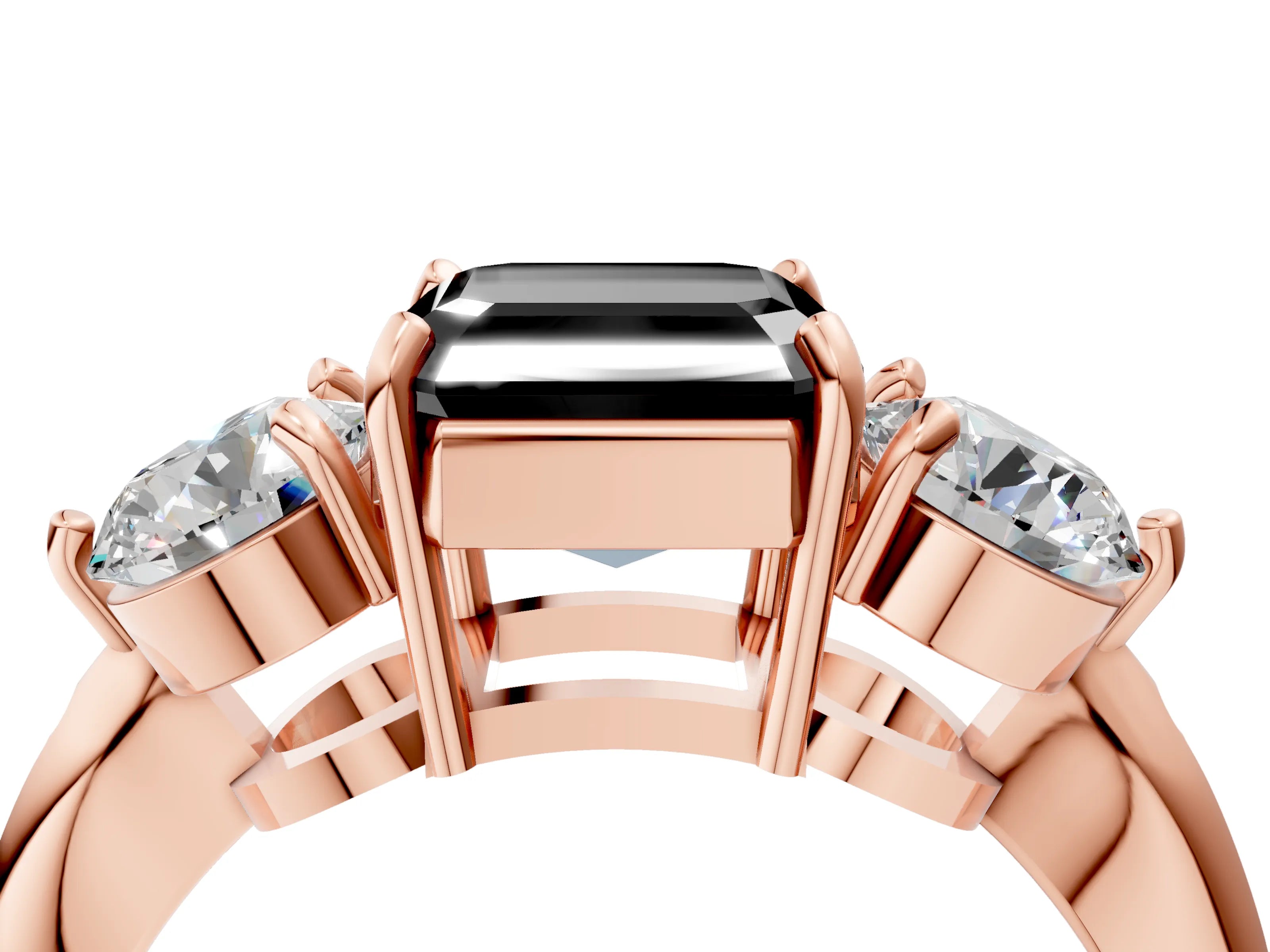 Rose gold Three-Stone Fancy Black Asscher Cut Diamond Channel Set Engagement Ring with Prong Setting_4