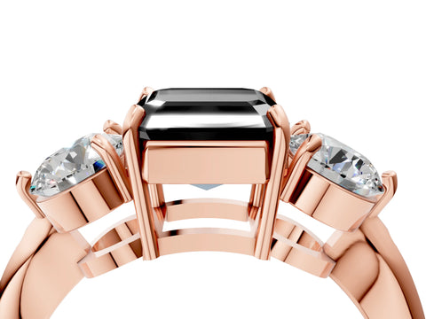 Rose gold Three-Stone Fancy Black Asscher Cut Diamond Channel Set Engagement Ring with Prong Setting_4