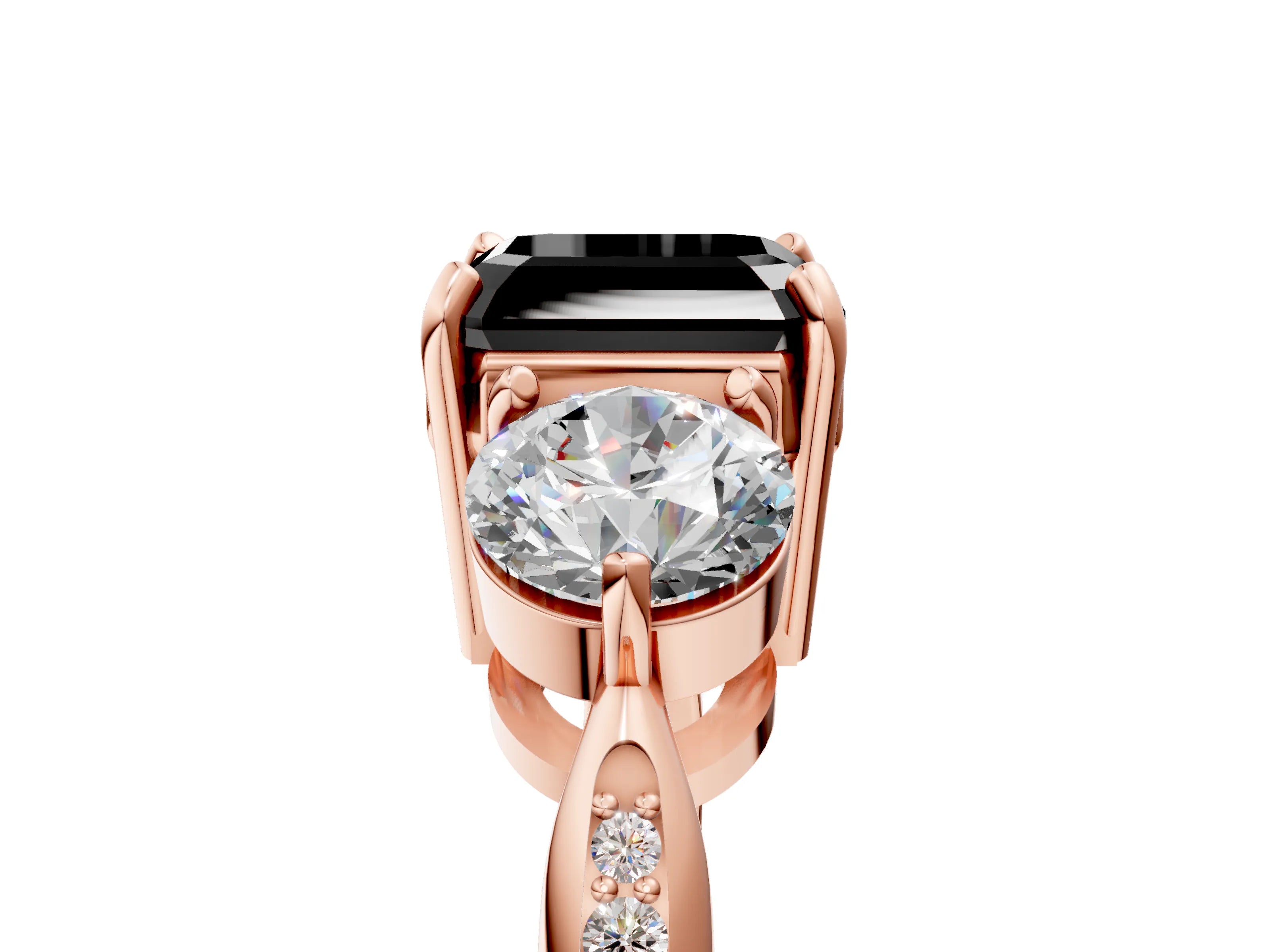 Rose gold Three-Stone Fancy Black Asscher Cut Diamond Channel Set Engagement Ring with Prong Setting_5