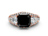 Rose gold Three-Stone Fancy Black Asscher Cut Diamond Engagement Ring with Pave Band and Prong Setting