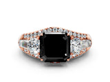 Rose gold Three-Stone Fancy Black Asscher Cut Diamond Engagement Ring with Pave Band and Prong Setting_12