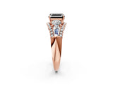 Rose gold Three-Stone Fancy Black Asscher Cut Diamond Engagement Ring with Pave Band and Prong Setting_14
