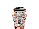 Rose gold Three-Stone Fancy Black Asscher Cut Diamond Engagement Ring with Pave Band and Prong Setting_17