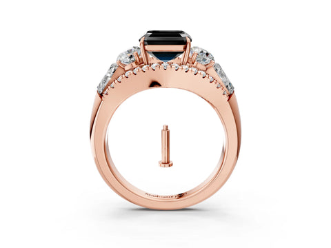 Rose gold Three-Stone Fancy Black Asscher Cut Diamond Engagement Ring with Pave Band and Prong Setting_3