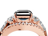 Rose gold Three-Stone Fancy Black Asscher Cut Diamond Engagement Ring with Pave Band and Prong Setting_4