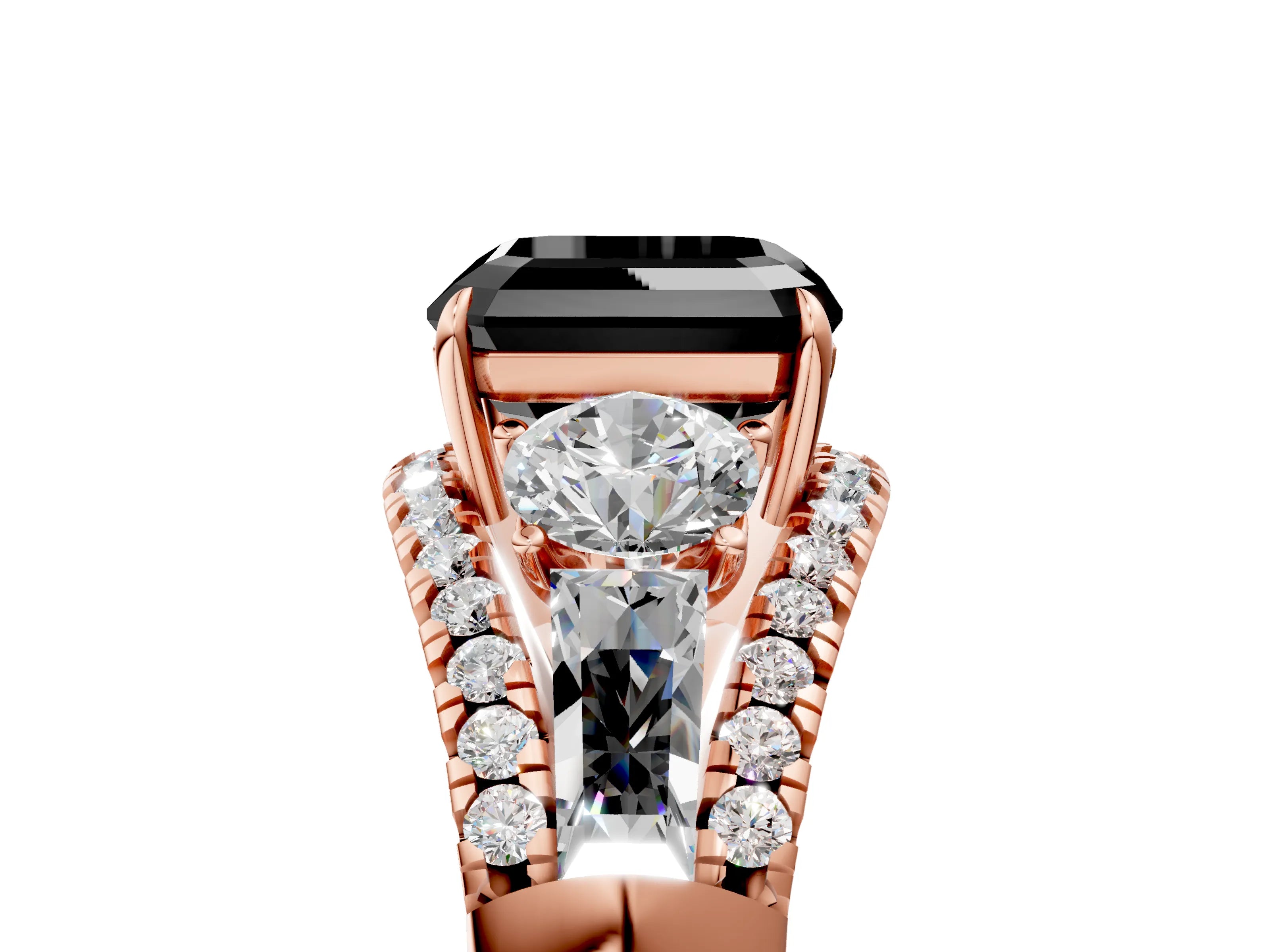 Rose gold Three-Stone Fancy Black Asscher Cut Diamond Engagement Ring with Pave Band and Prong Setting_5
