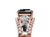 Rose gold Three-Stone Fancy Black Asscher Cut Diamond Engagement Ring with Pave Band and Prong Setting_5