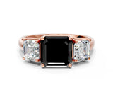 Rose gold Three-Stone Fancy Black Asscher Cut Diamond Engagement Ring with Prong Setting_3