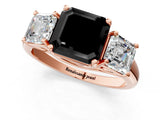 Rose gold Three-Stone Fancy Black Asscher Cut Diamond Engagement Ring with Prong Setting_4