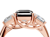 Rose gold Three-Stone Fancy Black Asscher Cut Diamond Engagement Ring with Prong Setting_7