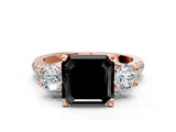 Rose gold Three-Stone Fancy Black Asscher Cut Diamond Pavé Band with Four-Prong Setting