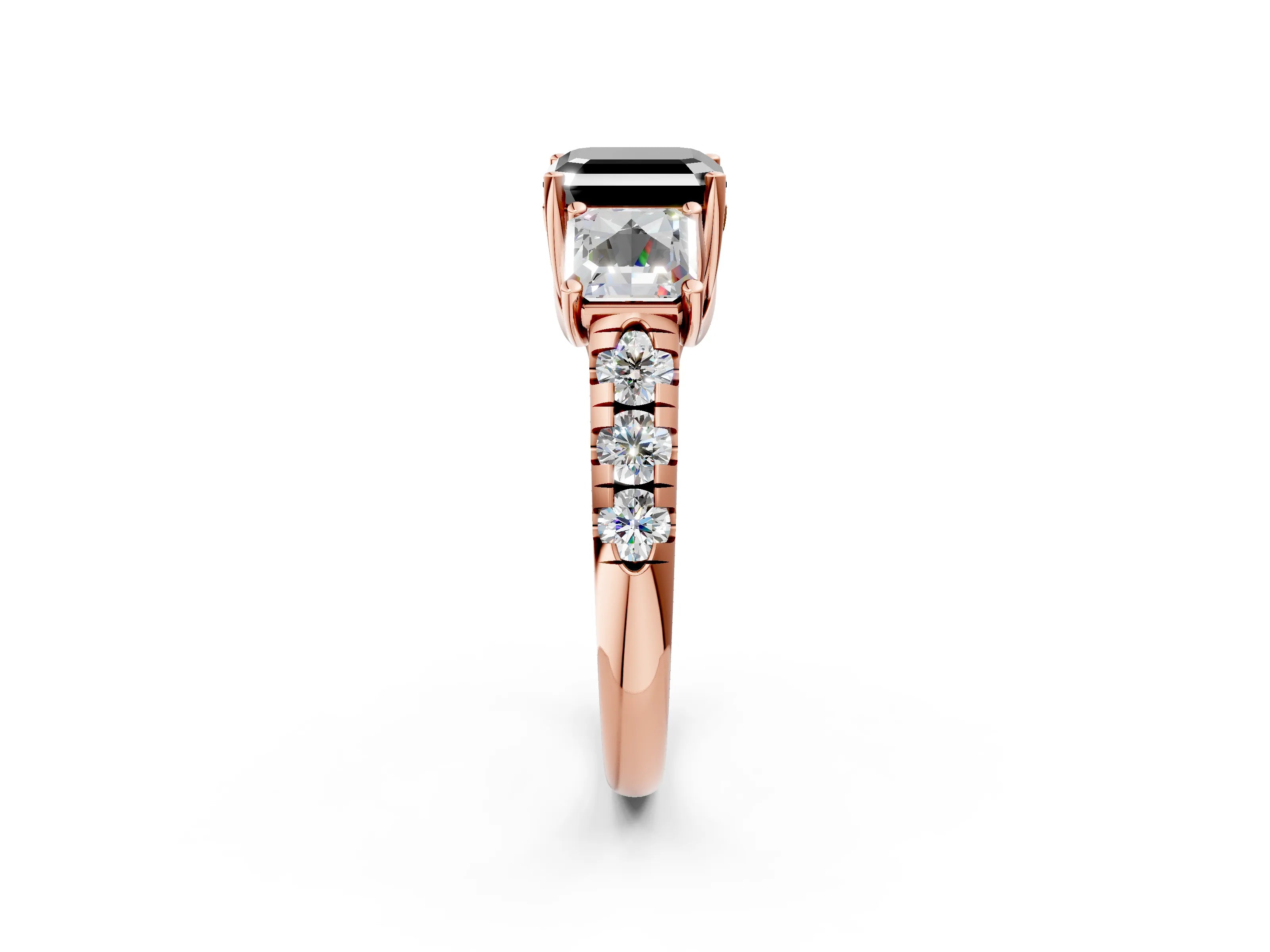 Rose gold Three-Stone Fancy Black Asscher Cut Diamond Pavé Band with Prong Setting_2