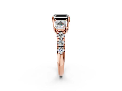 Rose gold Three-Stone Fancy Black Asscher Cut Diamond Pavé Band with Prong Setting_2