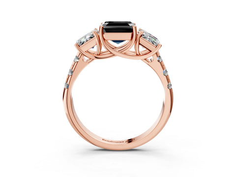 Rose gold Three-Stone Fancy Black Asscher Cut Diamond Pavé Band with Prong Setting_3
