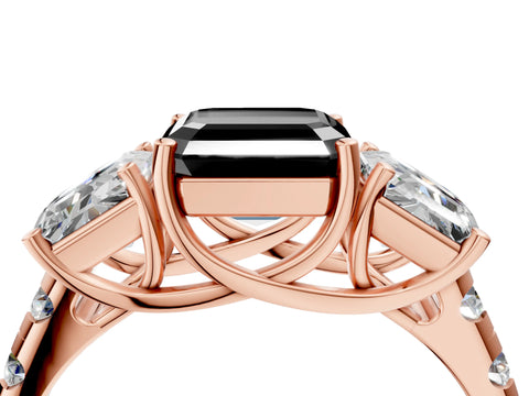 Rose gold Three-Stone Fancy Black Asscher Cut Diamond Pavé Band with Prong Setting_4