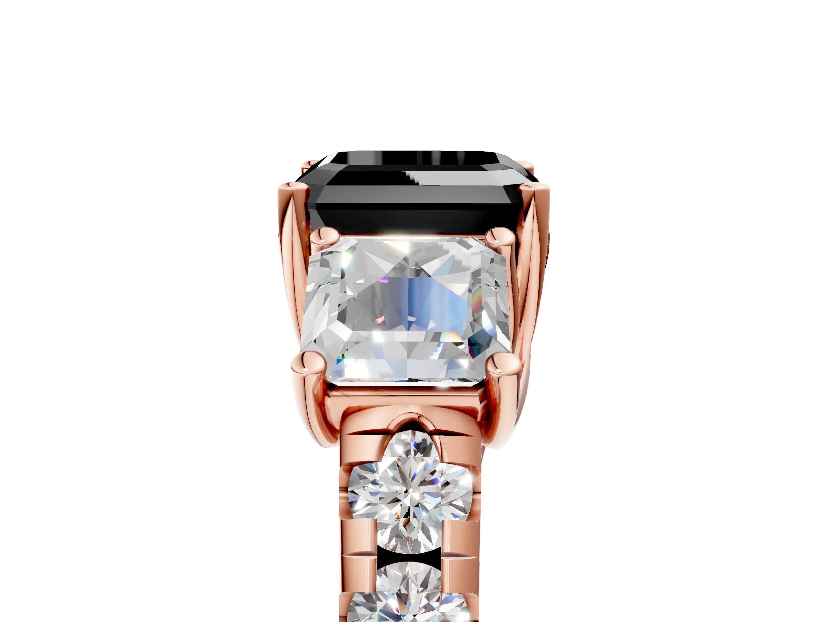 Rose gold Three-Stone Fancy Black Asscher Cut Diamond Pavé Band with Prong Setting_5