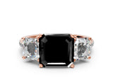 Rose gold Three-Stone Fancy Black Asscher Cut Diamond Ring with Pavé Band and Prong Setting_24