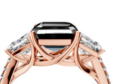 Rose gold Three-Stone Fancy Black Asscher Cut Diamond Ring with Pavé Band and Prong Setting_28