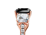 Rose gold Three-Stone Fancy Black Asscher Cut Diamond Ring with Pavé Band and Prong Setting_29
