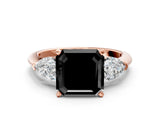 Rose gold Three-Stone Fancy Black Asscher Cut Diamond Ring with Pear Side Stones and Four-Prong Setting