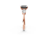 Rose gold Three-Stone Fancy Black Asscher Cut Diamond Ring with Pear Side Stones and Four-Prong Setting_2