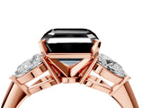 Rose gold Three-Stone Fancy Black Asscher Cut Diamond Ring with Pear Side Stones and Four-Prong Setting_4