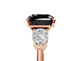 Rose gold Three-Stone Fancy Black Asscher Cut Diamond Ring with Pear Side Stones and Four-Prong Setting_5