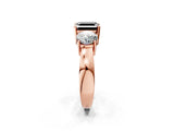 Rose gold Three-Stone Fancy Black Asscher Cut Diamond Ring with Round Side Stones, Classic Band, and Four-Prong Setting_2