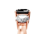 Rose gold Three-Stone Fancy Black Asscher Cut Diamond Ring with Round Side Stones, Classic Band, and Four-Prong Setting_5