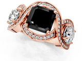 Rose gold Three-Stone Fancy Black Asscher Cut Diamond Wave Pave Band with Prong Setting_1