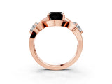 Rose gold Three-Stone Fancy Black Asscher Cut Diamond Wave Pave Band with Prong Setting_3