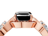 Rose gold Three-Stone Fancy Black Asscher Cut Diamond Wave Pave Band with Prong Setting_4
