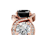 Rose gold Three-Stone Fancy Black Asscher Cut Diamond Wave Pave Band with Prong Setting_5