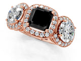 Rose gold Three-Stone Fancy Black Asscher Cut Halo Diamond Milgrain Band with Four-Prong Setting_1