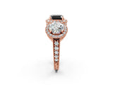 Rose gold Three-Stone Fancy Black Asscher Cut Halo Diamond Milgrain Band with Four-Prong Setting_2