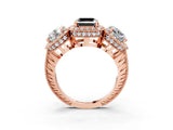 Rose gold Three-Stone Fancy Black Asscher Cut Halo Diamond Milgrain Band with Four-Prong Setting_3