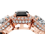 Rose gold Three-Stone Fancy Black Asscher Cut Halo Diamond Milgrain Band with Four-Prong Setting_4