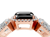 Rose gold Three-Stone Fancy Black Asscher Cut Halo Diamond Ring with Pave Band and Four-Prong Setting_4