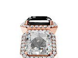 Rose gold Three-Stone Fancy Black Asscher Cut Halo Diamond Ring with Pave Band and Four-Prong Setting_5