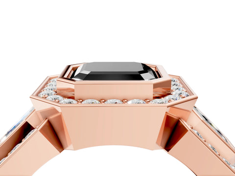 Rose gold Three-Stone Fancy Black Asscher Cut Halo Pavé Diamond Ring_16