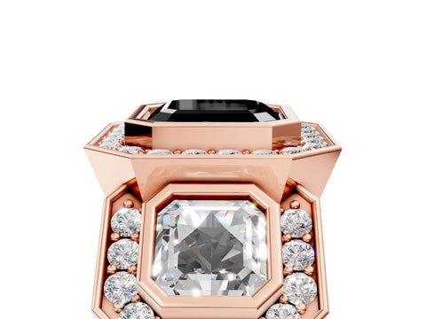 Rose gold Three-Stone Fancy Black Asscher Cut Halo Pavé Diamond Ring_17