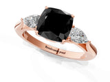 Rose gold Three-Stone Fancy Black Cushion Cut Brilliant Diamond Solitaire Ring with Tapered Band and Four-Prong Setting_26