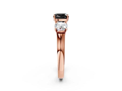 Rose gold Three-Stone Fancy Black Cushion Cut Brilliant Diamond Trellis Ring with Comfort Fit Band_2