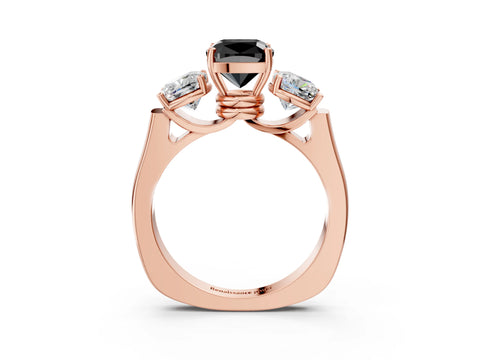 Rose gold Three-Stone Fancy Black Cushion Cut Brilliant Diamond Trellis Ring with Comfort Fit Band_3
