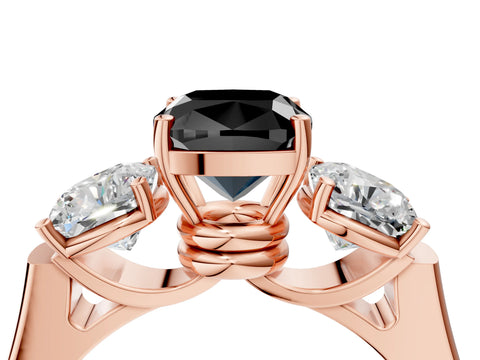 Rose gold Three-Stone Fancy Black Cushion Cut Brilliant Diamond Trellis Ring with Comfort Fit Band_4