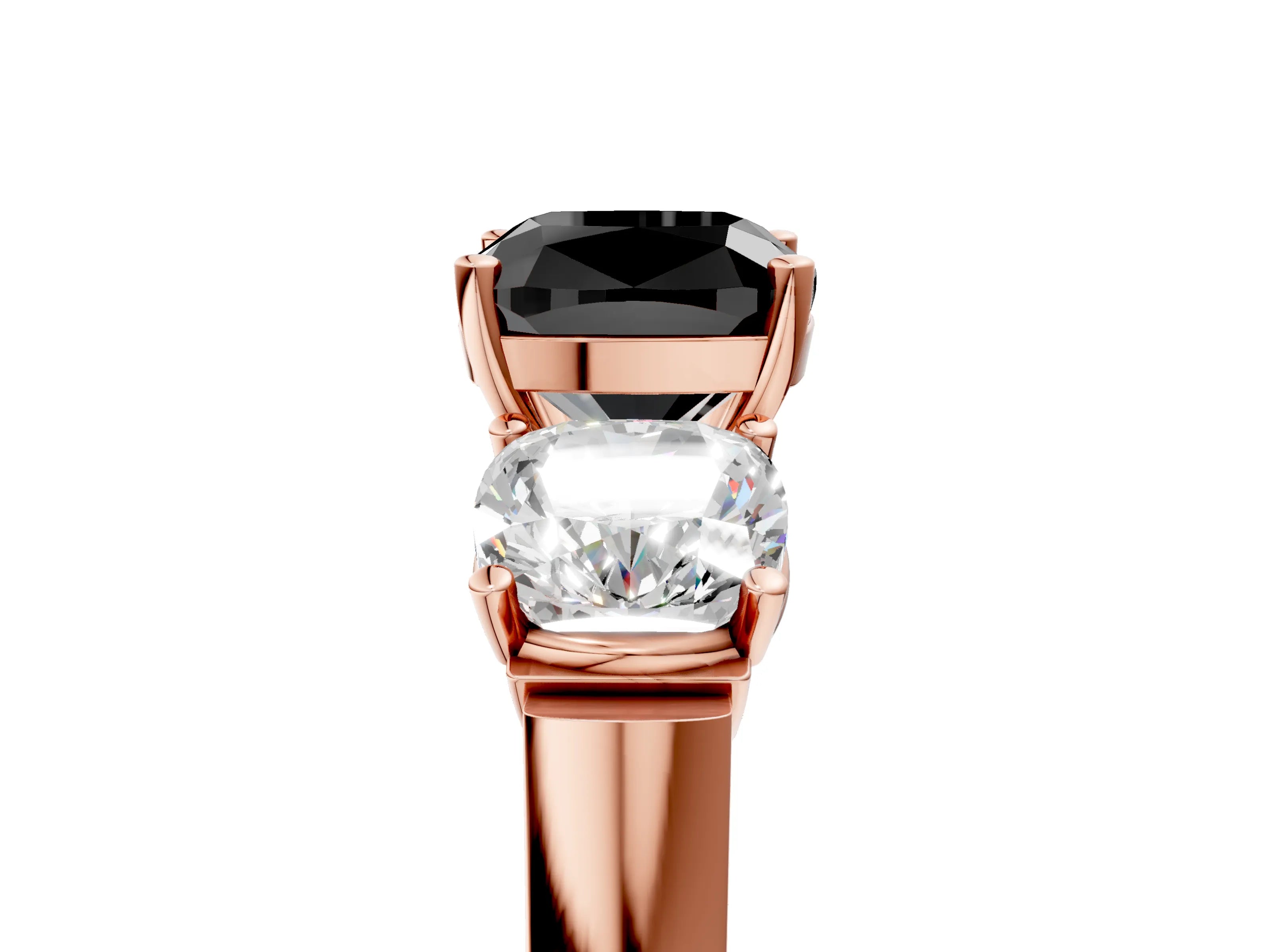 Rose gold Three-Stone Fancy Black Cushion Cut Brilliant Diamond Trellis Ring with Comfort Fit Band_5