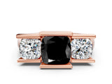 Rose gold Three Stone Fancy Black Cushion Cut Cut Channel Set Diamond Ring